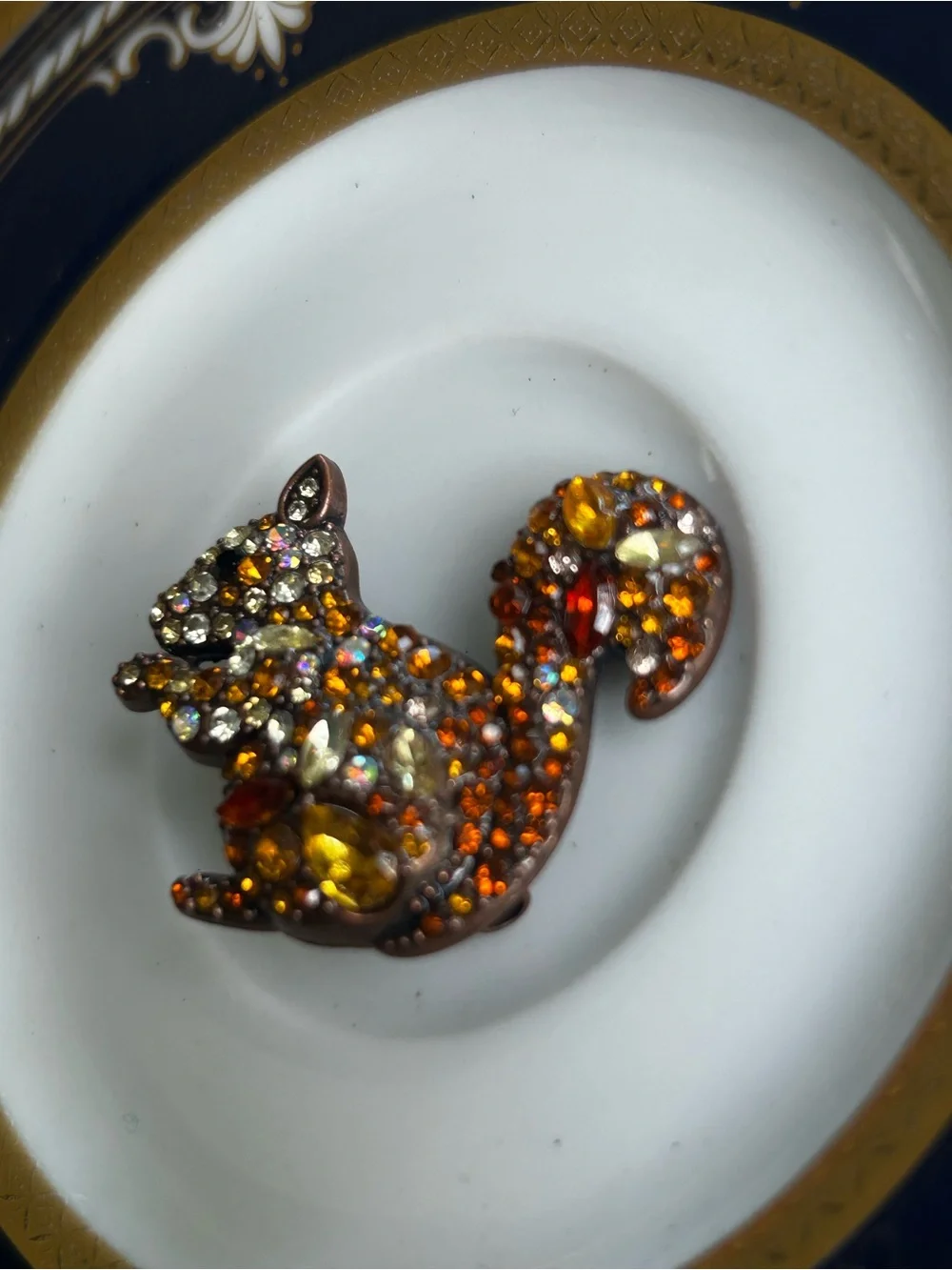 Vintage Amber Crystal Squirrel Brooch